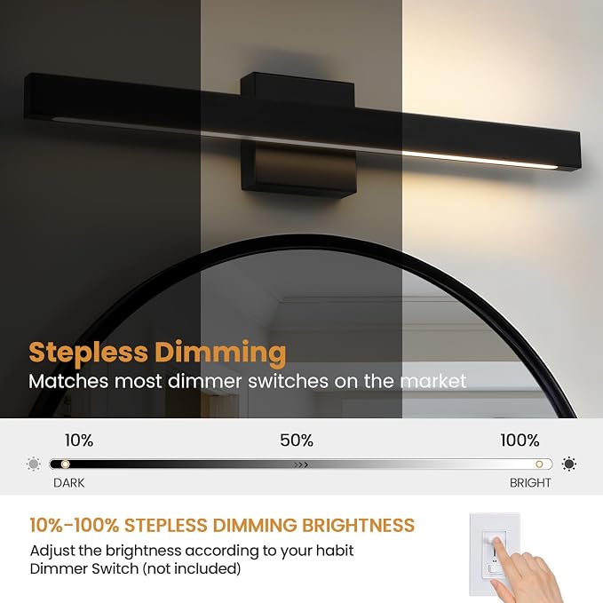 Modern Bathroom Vanity Light 24 Inch Black Bathroom Lighting Fixtures Over Mirror 20W 5CCT Dimmable LED Vanity Lights Bar for Bathroom Mirror Restroom Bedroom