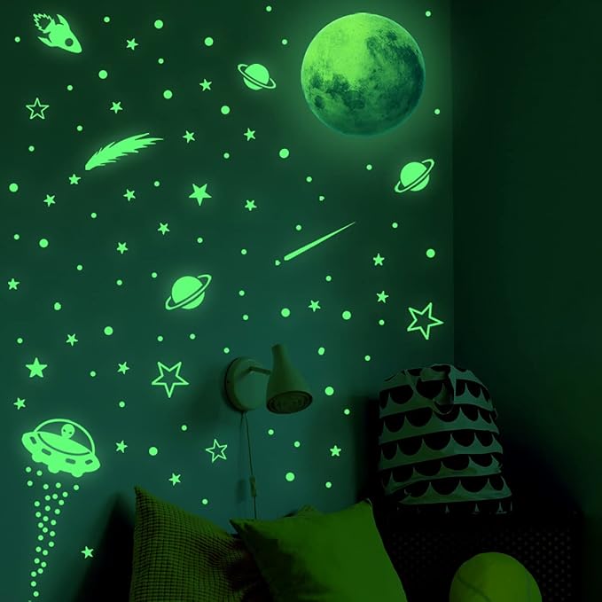 DIY Creativity Starry Sky Astronaut Night Light Stickers Cartoon Rabbit Wall Stickers Star Spaceship Night Light Stickers Room Decoration Wall Stickers (Alien Starry Sky)