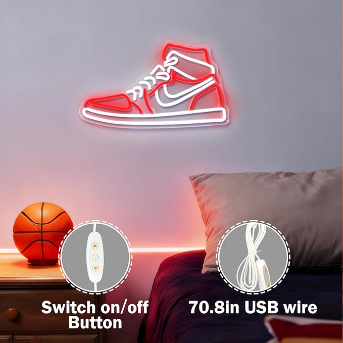 Sneaker Neon Signs for Wall Decor Dimmable Shoe LED Signs Neon Lights for Bedroom Man Cave Home Neon Wall Sign Shoe Light up Signs Decor