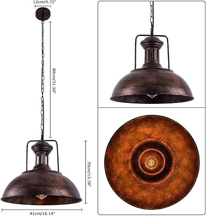 Lingkai 16.14" Farmhouse Pendant Light, Rustic Vintage Hanging Light Fixture Barn Dome Lampshade Ceiling Mount Lamp for Kitchen Island Dining Room