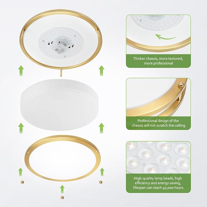 Flush Mount Ceiling Light - 2 Pack 14″‌ 36W 3000K/3500K/4000K/5000K/6000K Dimmable Led Ceiling Light Fixture for Kitchen Hallway Bedroom Bathroom (2, Brushed Gold, 14 Inch)