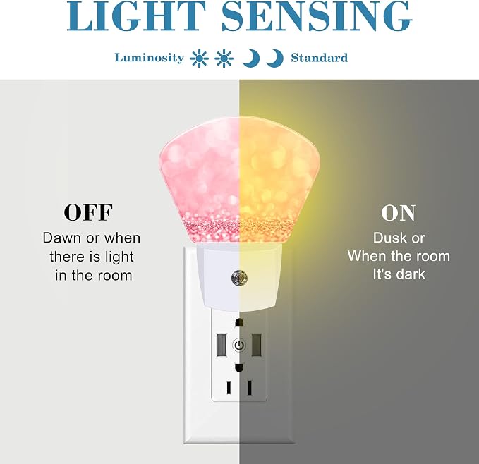 Abstract Pink Glitter Plug in Night Lights, Beautiful Glitter Nightlight Plug Into Wall Dusk to Dawn Sensor for Kid Girls Boys Women Men Room, Hallway, Kitchen, Bathroom, Stairs Decor