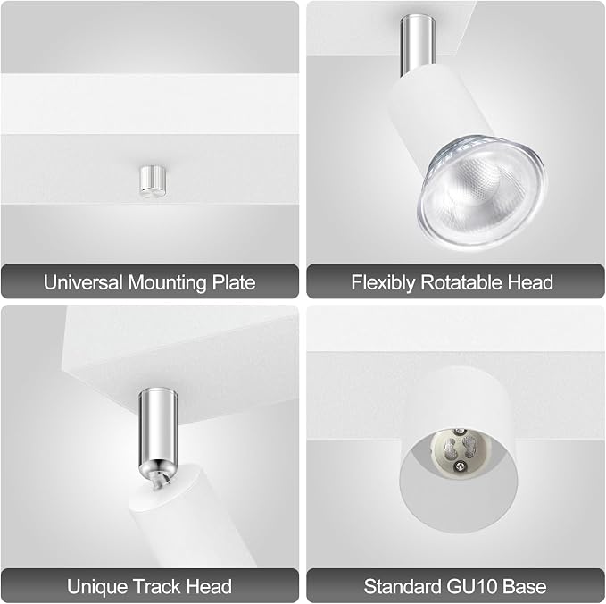 Plug in Track Lighting Kit 3 Light, White Track Light Fixture with Switch and Cord, Adjustable Spotlight Track Head for Kitchen Closet Gallery Wall Wash, Modern Linear Ceiling Light Bar,15ft Cord