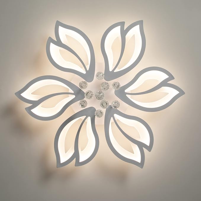Garwarm 26" Modern LED Ceiling Light Fixture, Dimmable Crystal Flush Mount | Flower Ceiling Light with Remote Control, Adjustable Color Temperature 3000K-6500K, Crystal LED Lamp for Bedroom Living Room