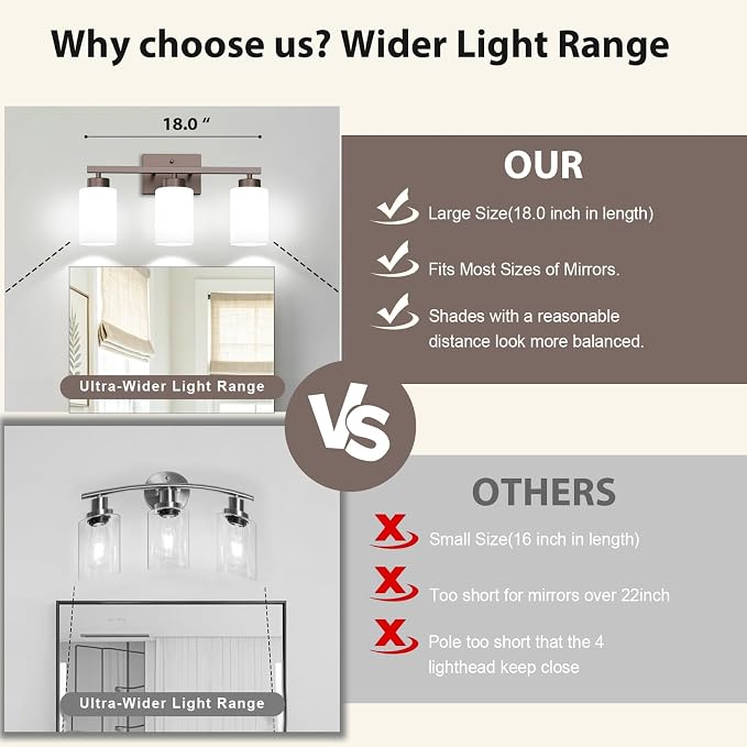IZORRO Modern Bathroom Light Fixtures, 3 Light Oil-Rubbed Bronze Vanity Lights, Bathroom Lighting Fixtures Over Mirror with White Glass for Living Room Cabinet Bedroom
