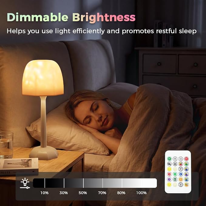 RICHMYC Waterproof Shower Lamp, 16 Colors Ocean Wave Projector with Remote | Cordless Rechargeable Night Light, Ambient Mood Lighting for Inside Shower, Bathroom, Bathtub, Spa
