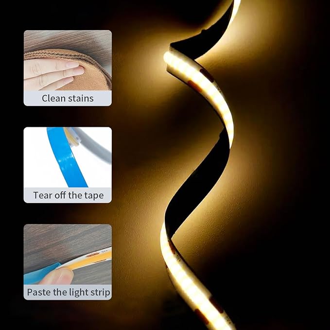 ZSLAIFU 5V LED Strip Lights, Warm USB LED Light Strip, 3.28FT Dimmable COB LED Strip Light, High Brightness Short LED Strip for Display Cabinet, Living Room, TV Lights