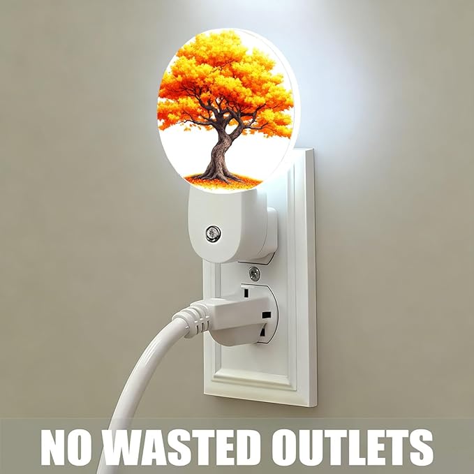 Plug-in Autumn Tree Night Light Fall Yellow Orange Leaves Nightlight with Dusk to Dawn Sensor, Auto On/Off 0.5W Energy-Saving LED Lighting for Men Women Boys Girls Gift