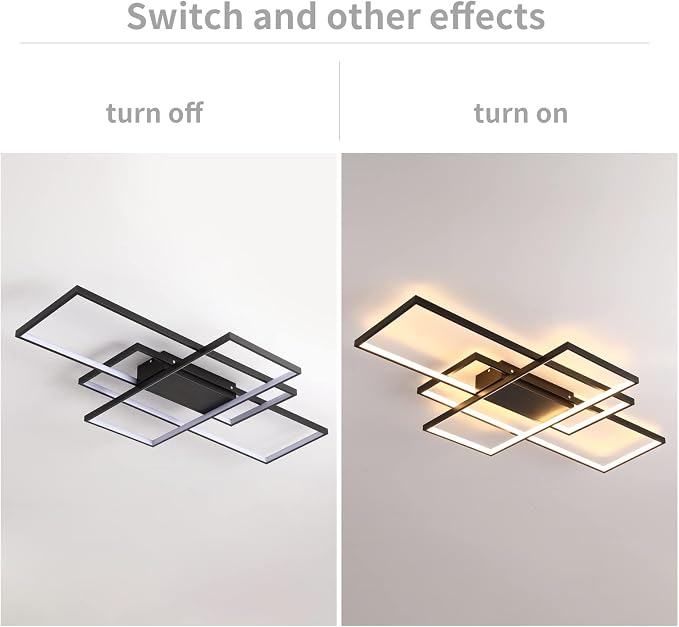 GEADI Modern 41.3in 3-Square LED Ceiling Light, 68W Black Flush Mount | Dimmable Rectangular Ceiling Lamp with Remote Control, 3000K-6000K, 5440 Lumens for Living Room, Dining Room and Kitchen