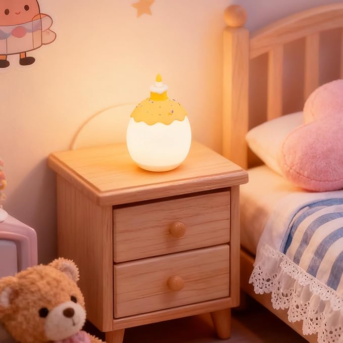Night Light for Kids, Egg Baby Nursery Night Lamp with 7 Colors Changing & 30-Min Timer, Portable DIY Hand-Painted Custom Light for Kids Bedroom,Birthday Cake