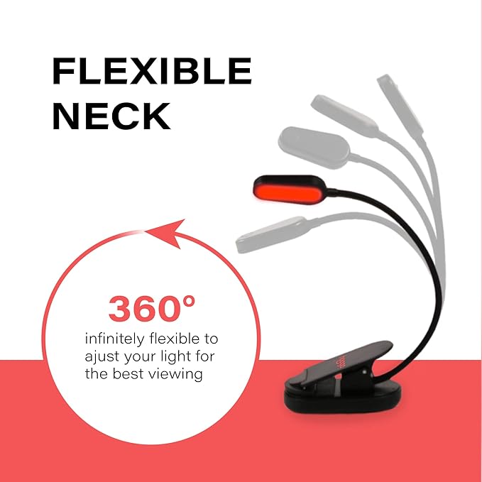 Hooga Red Book Light, Clip On 625nm LED Light for Reading in Bed, No Blue Light, Eye Care, Gift for Students, Kids, Travel, Nursing, Studying