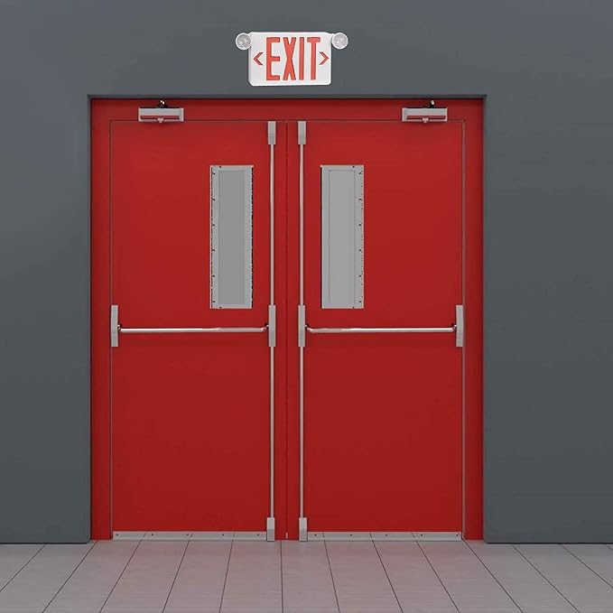 LED Exit Sign with Emergency Lights Dual LED Exit Light,Battery Backup | Two Bright LED Adjustable Heads Emergency Exit Lights, Hardwired Dual LED Combo Exit Lamp. ABS Fire Resistance UL, Red