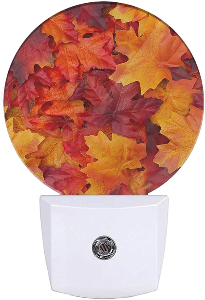 EKOBLA Night Light Fall Leaves Autumn Night Lights Plug into Wall for Girls Boys Room, Gifts for Women, Round Lamp Home LED Wall Decor Nightlight