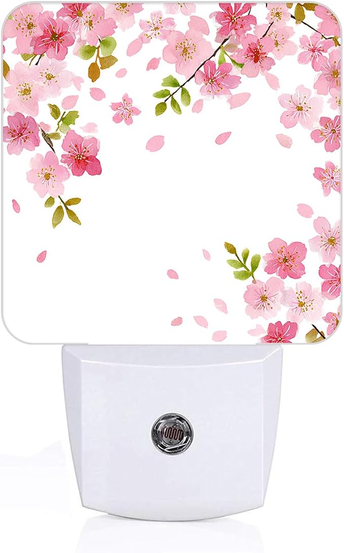 Cherry Blossoms Night Light,Spring Flower Plug Into Wall Decor for Stairway,Hallway,Kitchen,Dusk to Dawn Sensor Nightlights for Boys/Girls/Women/Men Room Gifts