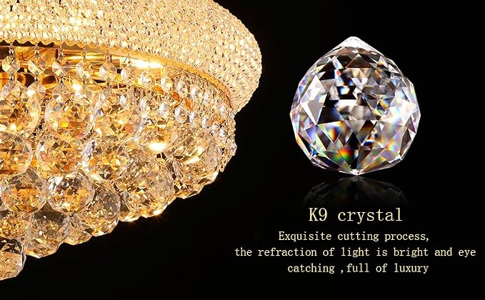 18" W 9 Light Luxury Foyer Chandeliers, Unique Empire K9 Crystal Chandelier for High Ceiling Foyer Entryway Living Room (Gold)