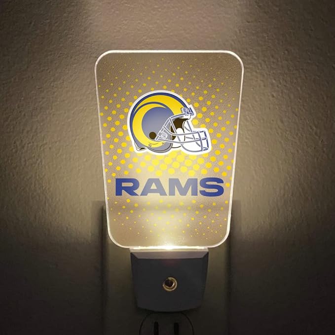 Party Animal NFL Team LED Night Light, with Auto Sensor and 3 Light Settings, Slim 5-Inch Design fits Standard Outlets, LA Rams