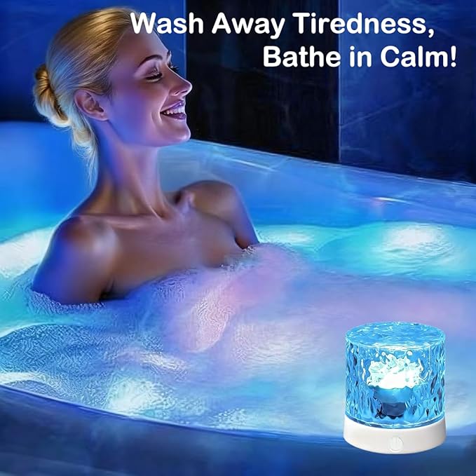 Rechargeable Shower Lights for Inside Shower-Ocean Wave Projector Light for Bathroom Bath Tub-Cordless LED Bathroom Lights 3D Water Ripple Light Ocean Lamp for Bathtub Relaxing Spa,Northern Lamps