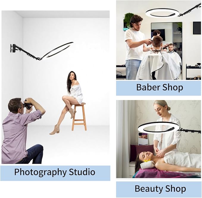 25 '' Ring Light Wall Mount with Phone Holder, Rotatable Triangle Boom Arm Overhead Light Stand for Photography Lighting Studio, Live Streaming, Salon, Barber Light, Beauty Tattoo Light