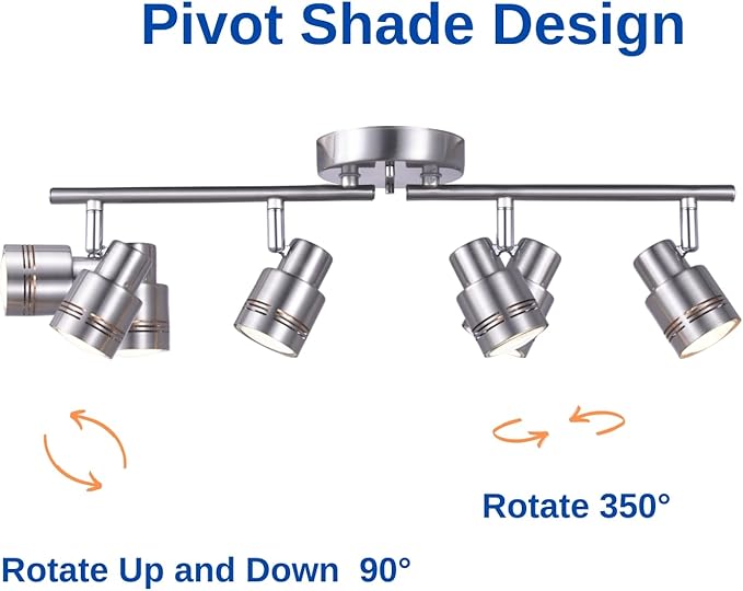 4 Light Modern Track Lighting Kit Flexibly Adjustable Bar with Multi-Directional Brushed Nickel Ceiling Spotlight for Kitchen, Bedroom, Living Room,Closet GU10 Not Included