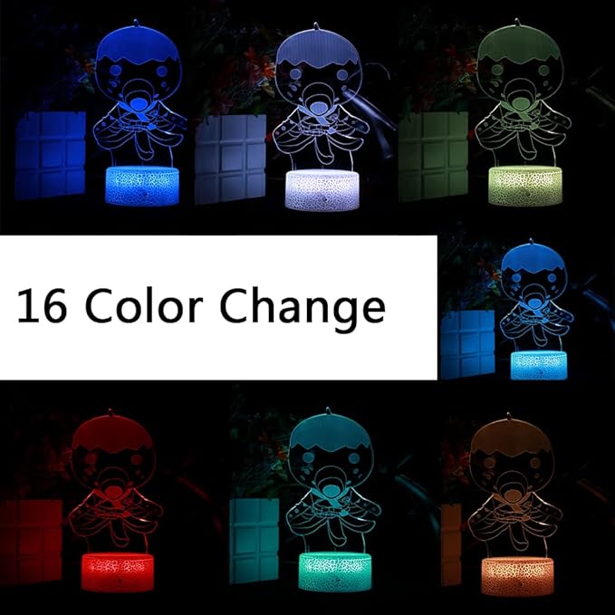 3D Night Light, 16 Color Changing Cartoon USB Desk Lamp Illusion Lighting with Remote Control for Home Decor Gift for Kids.