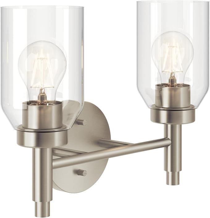 Kichler Madden 2-Light Bathroom Vanity Light, Brushed Nickel | Modern vanity light with clear glass for single or double bathroom mirrors (14.25" x 10.5"), 55184NI
