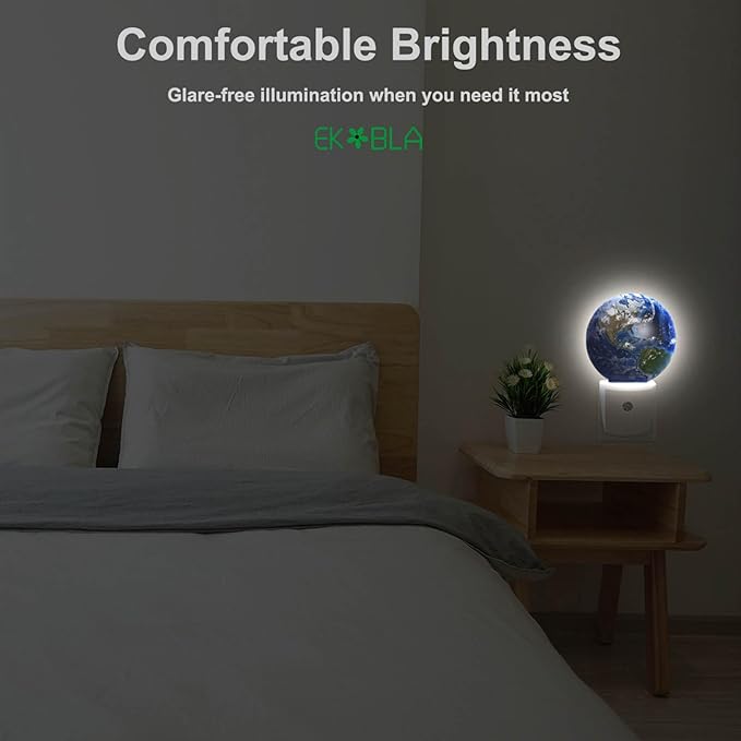 EKOBLA Earth Novelty Plug-in Nightlights Blue Planet Ocean Mountain Space Universe Night Lights Plug into Wall Auto Sensor LED for Boys Girls Men Women Home Decor Holiday Gifts