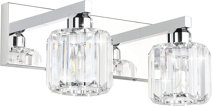 Aipsun Bathroom Vanity Lighting Fixtures Crystal Vanity Lights for Bathroom 2 Lights Stainless Steel Wall Lighting Fixtures(Exclude Bulb)