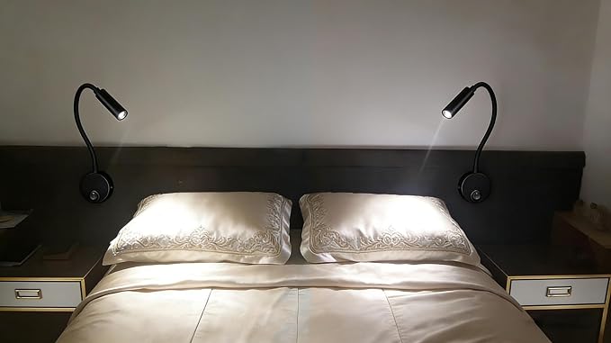 2-Pack Professional Task Light Wall Mount Lamp, 6000K Pure White 25° Focused Beam LED Reading Lamp for Bed Headboard, Dorm Bunk Bed, Studio, Marine, Hospital & Hotel, AC 85-265V (Black)