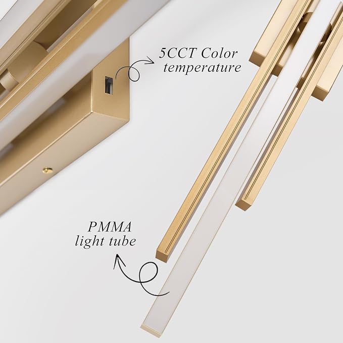 VitaLink 48" Gold LED Bathroom Light Fixtures Long Vanity Lights Over Mirror Lighting Lamps Wall Mount Lighting Over Vanity Picture Indoor 5CCT(3000K/3800K/4500K/5200K/6000K)