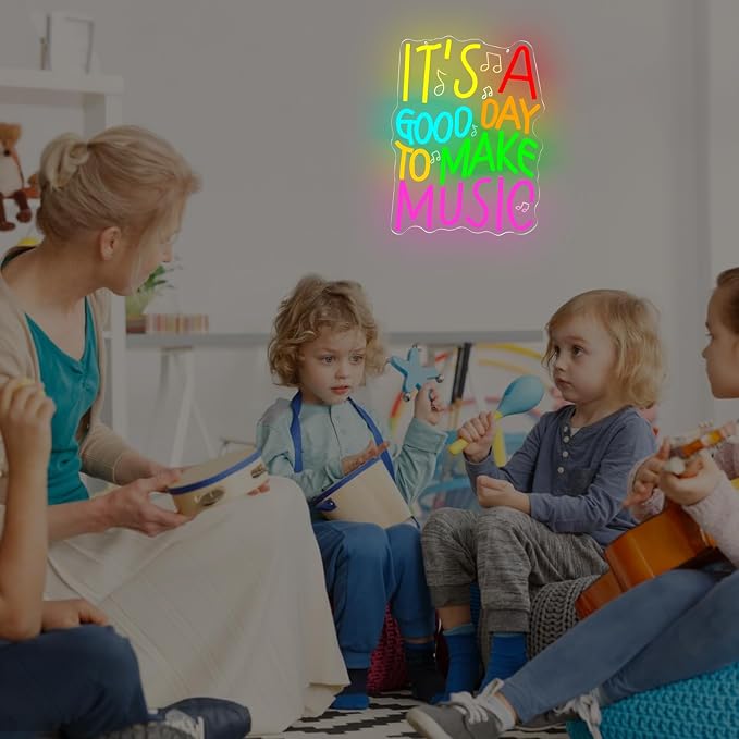 It's A Good Day to Make Music Neon Sign for Wall Decor Music Led Sign Dimmable Teacher Neon Light up Signs for Classroom Musician Room Band Studio Bar Back To School Decor Bedroom House Gifts