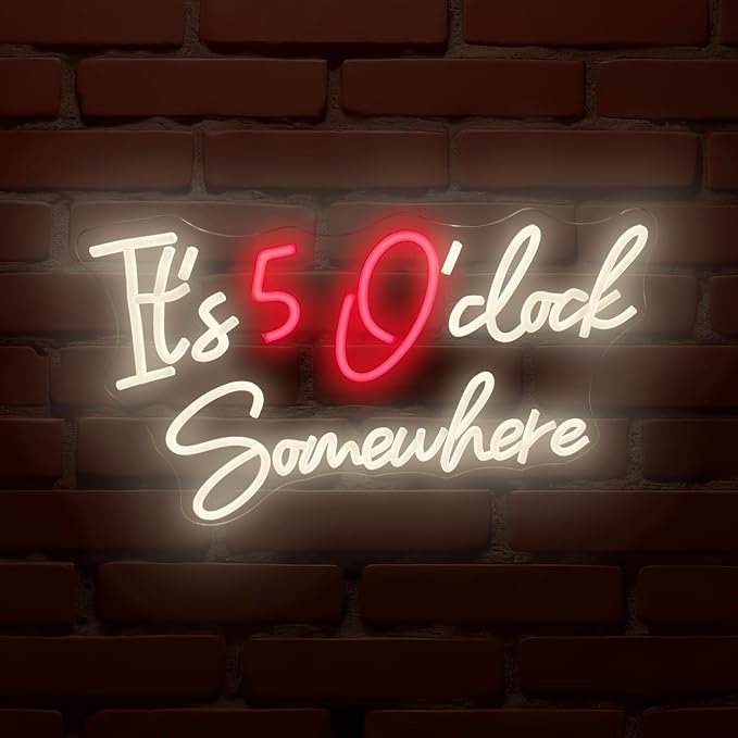 It's 5 O'Clock Somewhere Neon Bar Sign for Wall Decor (16.9x10.6in) | Dimmable USB LED Neon Light for Home Bar Decor, Man Cave, Pub Party -Gift for Husband, Father, Birthday & Christmas