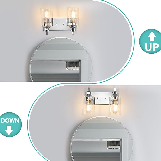 2-Light Bathroom Light Fixtures Modern Chrome Vanity Lights for Bathroom Lighting Fixtures Over Mirror for Cabinet Mirror Bedroom Hallway