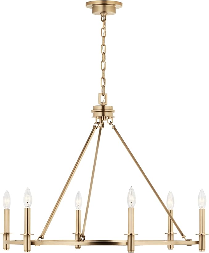 KICHLER Carrick 6-Light Chandelier, Updated Traditional Light in Polished Nickel, Sloped Ceiling Compatible, for Dining Room, Office or Bedroom (23.7" x 32.25"), 52705CPZ