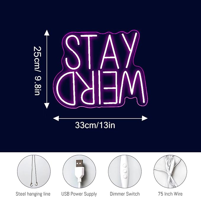 Stay Weird Neon Sign Neon Signs for Wall Decor Neon Light Sign with USB Neon Lights LED Neon Sign for Bedroom Living Room Study Room LED Signs for Wall Decor Birthday Teen Gift
