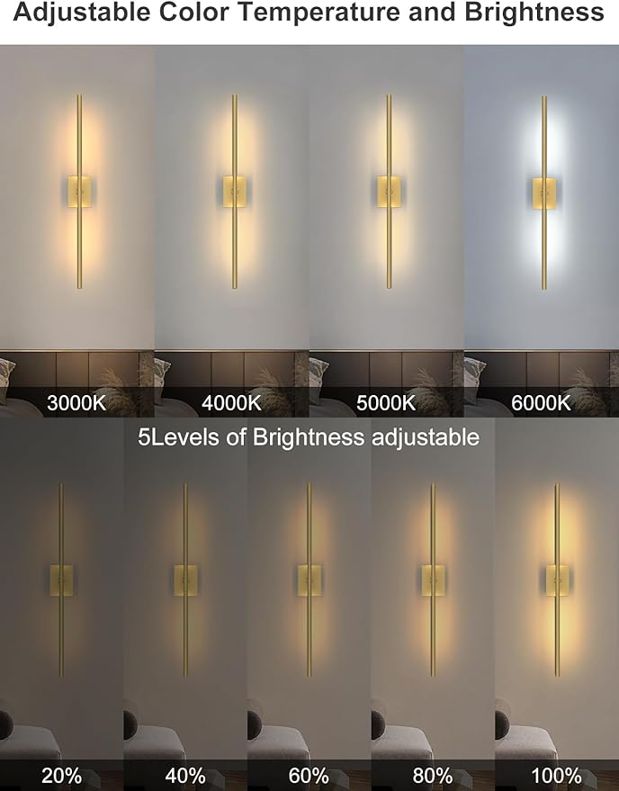 Battery Operated Wall Sconces Set of 2, Wireless Rechargeable Wall Lights | 10000mAh, Remote Control, 4CCT Dimmable, 360° Rotation, Modern Home Decor for Living Room, Bedroom, Picture Lighting, Gold