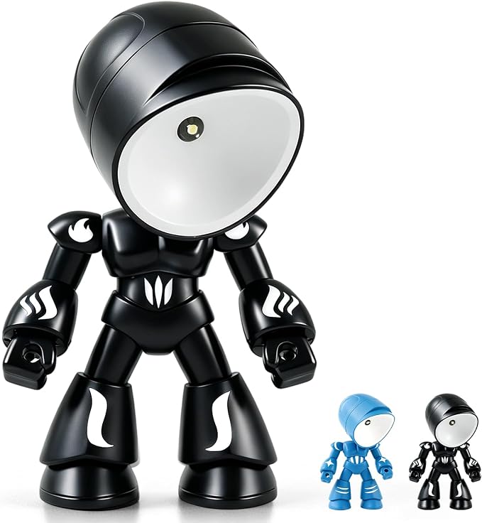 Mini Night Light, Posable Cartoon Cute Robot Companion Table Light, Bedside Reading Table Lamp for Desk Decor, Bedroom, Office (Black)