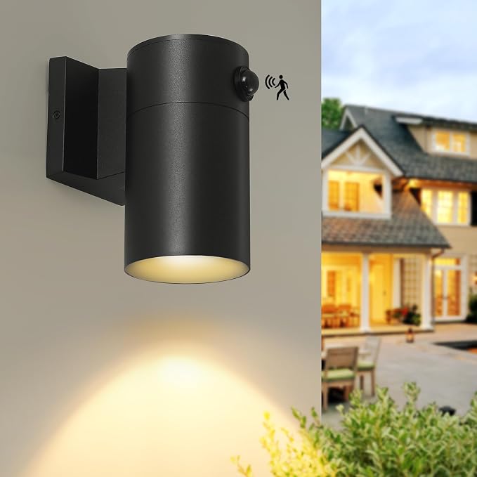QQCherry LED Modern Outdoor Wall Light, Motion Sensor Outdoor Lights, Aluminum Outdoor Porch Sconce for House, Patio, Garage, Doorway & Entryway - Stylish Waterproof Exterior Lighting for Outside
