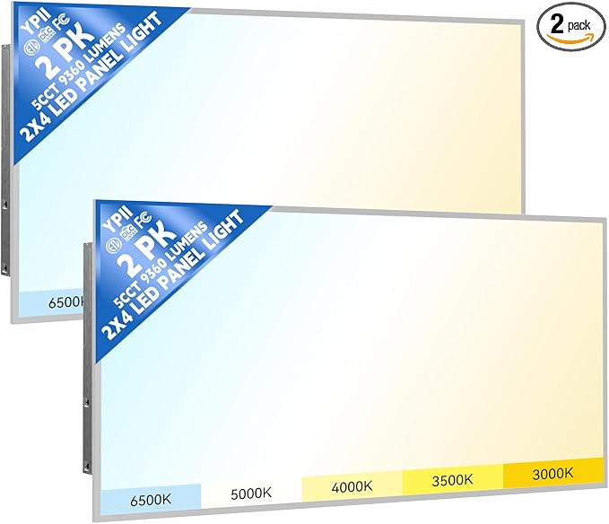 2 Pack 2x4 LED Flat Panel Light LED Drop Ceiling Light Fixture, 5 CCT 3000K-6500K Adjustable & 5 Wattage 30-72W Selectable Recessed Back-Lit Fixture for Office, ETL Listed