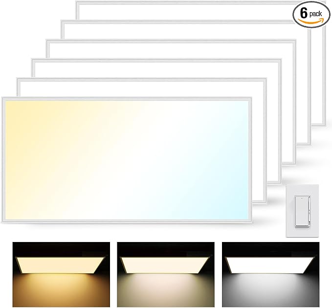 6Pack 2x4 LED Flat Panel Light, Drop Ceiling Light Fixture 6600LM | 50W Selectable Color Temperature 4000K/5000K/6000K, 5-100% TRIAC Dimmable, Recessed Back-lit Fixture for Office