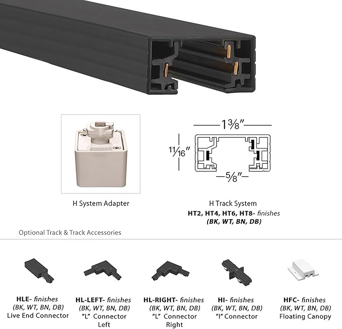 WAC Lighting H Track 8FT Single Circuit Field Cuttable 120V Track for H Style 3-Wire Track Fixtures with 2 Endcaps in Black