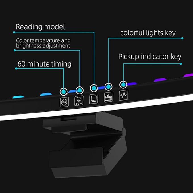 Diyeeni Curved Monitor Light Bar with Touch Control, 3 Color Temperatures (3200k, 4500k, 6900k), Dimmable RGB, Timing Function for Gaming and Office