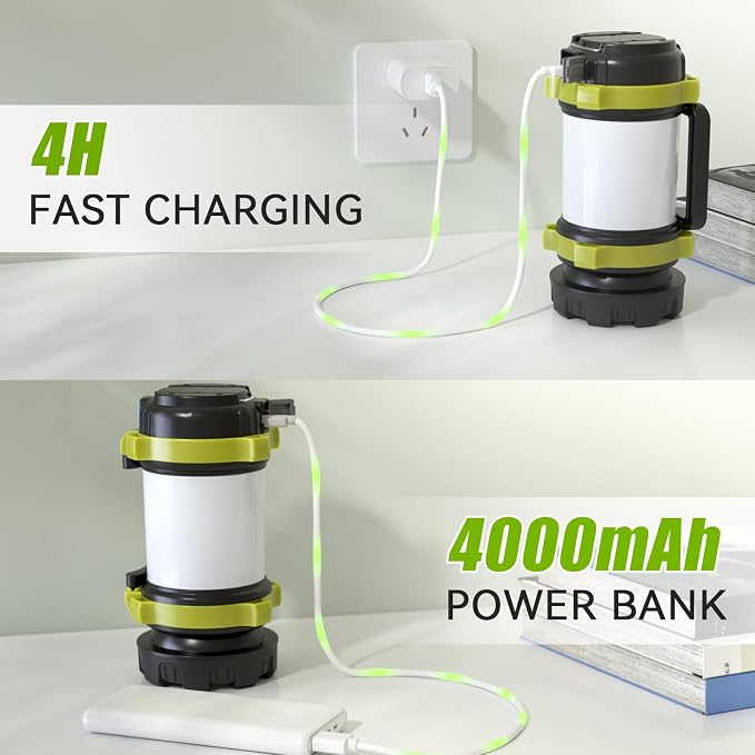 Camping Lantern, Rechargeable Flashlight & Emergency Light, 4Pack | 1000LM 6 Modes Battery Powered Lantern, 4000mAh Portable Camp Light for Outdoor Hiking, Hurricanes and Power Outages