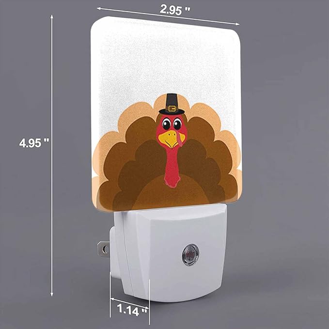 LED Night Light Plug into Wall with Dusk to Dawn Light Sensor White Energy Efficient Thanksgiving Cartoon Turkey Nightlight for Bedroom Bathroom Hallway Living Room Kitchen