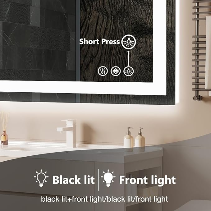 Simple Deluxe LED Bathroom Mirror 32x40 Inch Tempered Glass - Frameless LED Backlit Lighted Mirror for Bathroom Vanity with Anti-Fog, 3 Colors Dimmable, Memory Function, Wall-Mounted