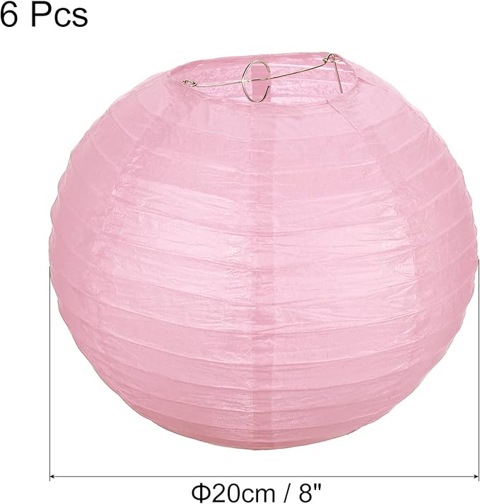 PATIKIL 8 Inch Paper Lanterns, 6 Pack Round Folding Hanging Lamp Shade for Wedding Home Party Festival Celebration, Pink