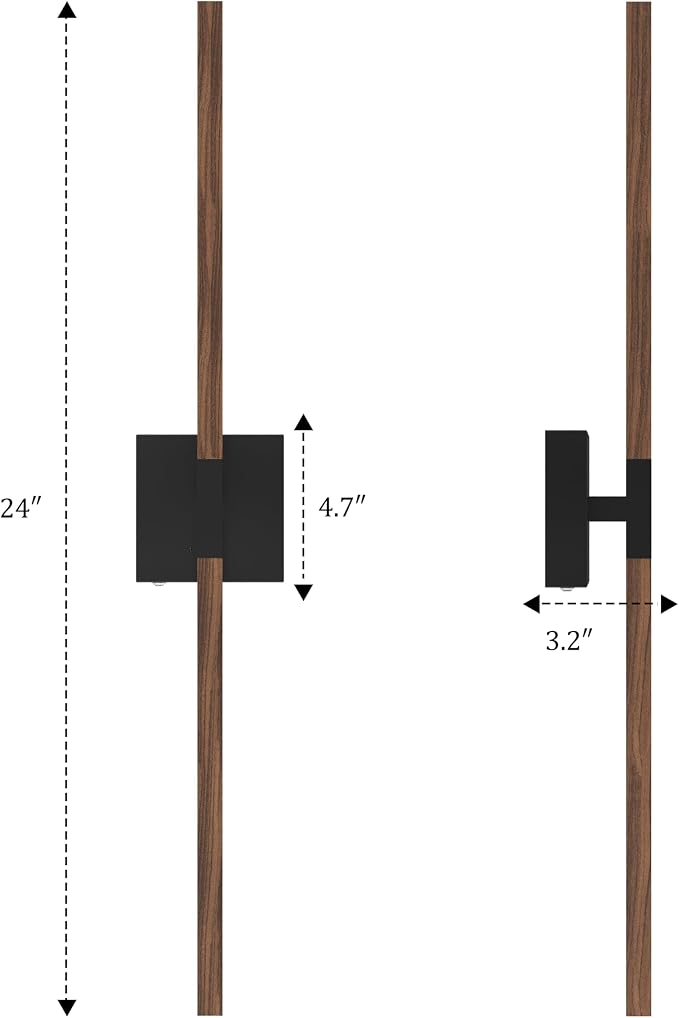 Rayogale Black Walnut Rechargeable Wall Sconce with Remote Control, 24 Inch | 3000/4500/6000K Dimmable 8000mAh Wireless Battery Operated Wall Sconces Set of Two with Timer for Living Room, Bedroom