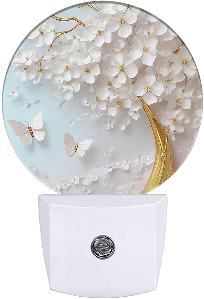 EKOBLA Butterfly and Cherry Blossom Night Light, Floral Night Lights Plug Into Wall with Dusk to Dawn Sensor for Bedroom, Bathroom and Corridor