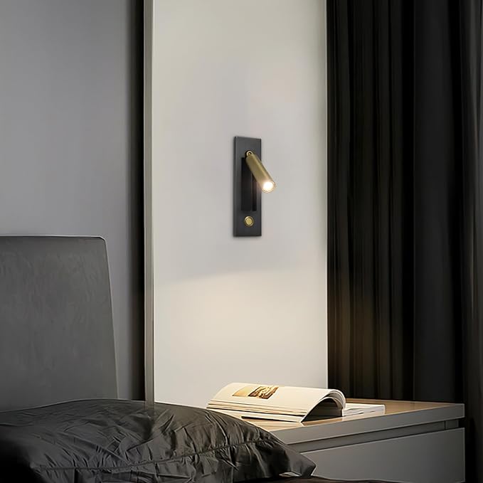 Set of 2 Led Headboard Wall Light, 350°Rotation Portable Plug in Wall Sconce Hardwired, Bedside Reading Light Recessed Push Switch, Hotel Bed Side Decor Wall Sconces Spotlight (Brushed Brass)