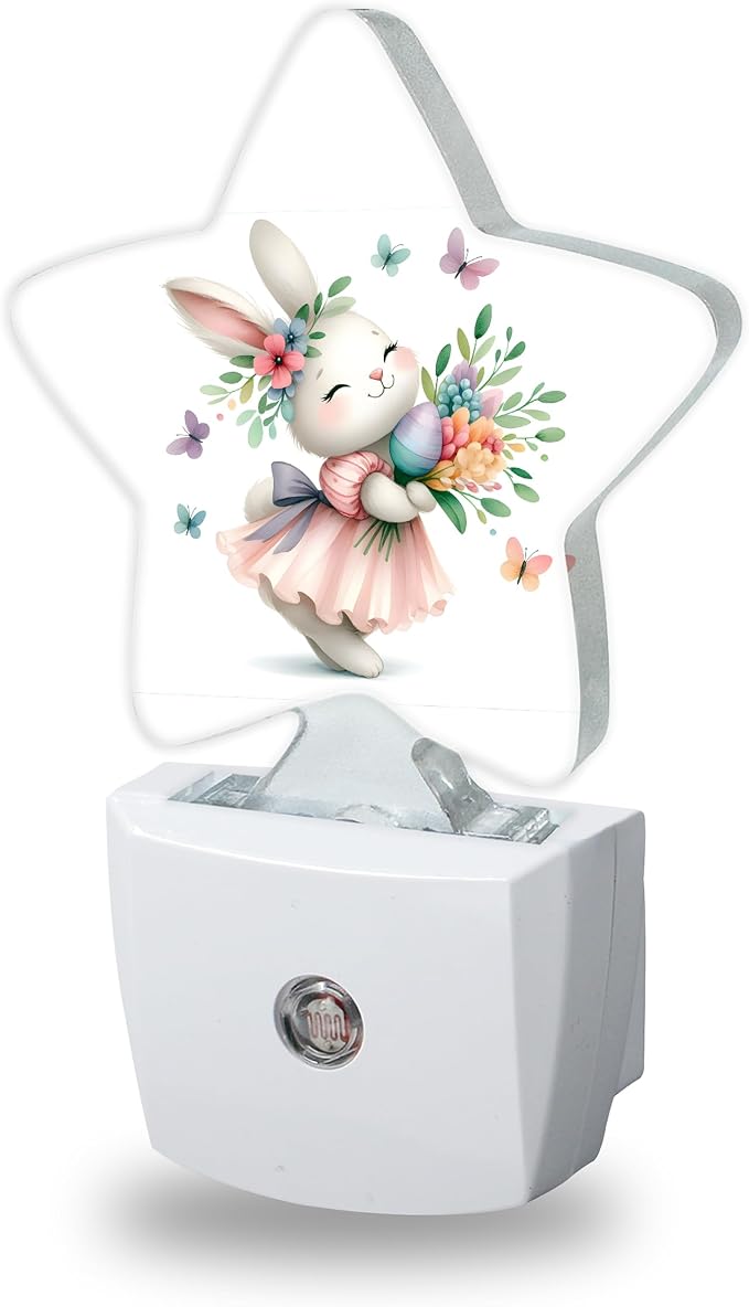 Night Lights Plug Into Wall Decorative,Cute Rabbit Nightlights for Kids Bedroom, Easter Egg Flowers Energy Efficient Dusk-to-Dawn Sensor Sleep Friendly Lamp for Nursery Bathroom