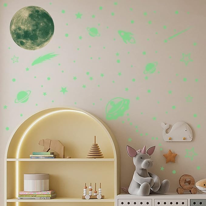 DIY Creativity Starry Sky Astronaut Night Light Stickers Cartoon Rabbit Wall Stickers Star Spaceship Night Light Stickers Room Decoration Wall Stickers (Alien Starry Sky)